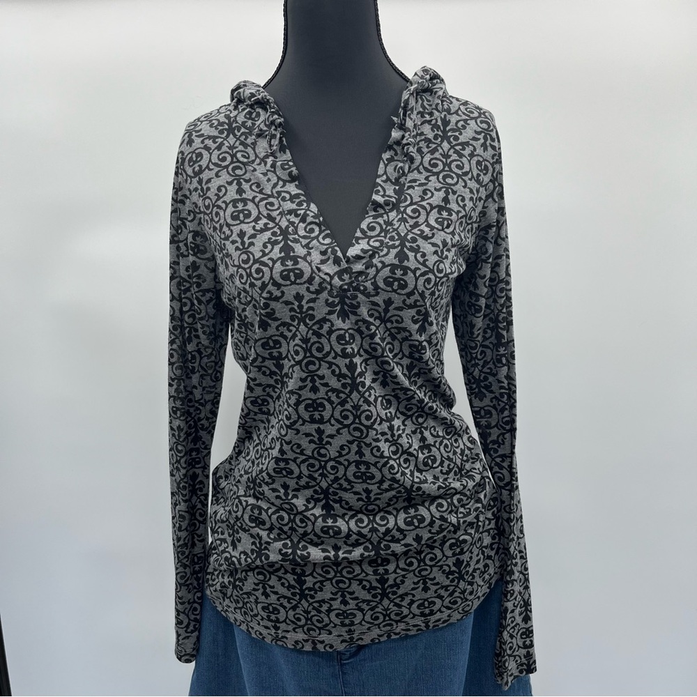 Vintage From Marika , The Balance Collection.Black and Gray Graphic Polo Blouse
